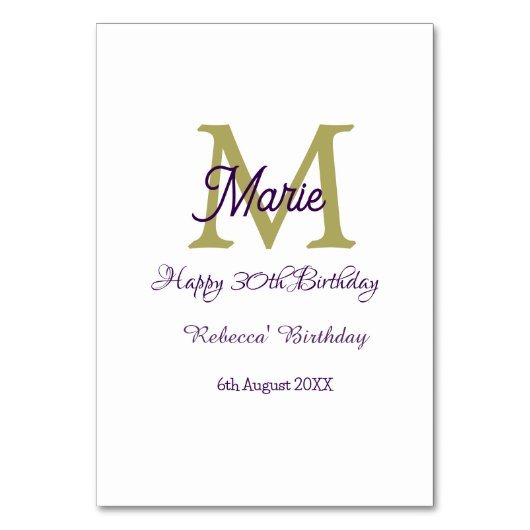 Numéro De Table Joyeux 30e Anniversaire monogramme moderne nom gol (Par défaut)