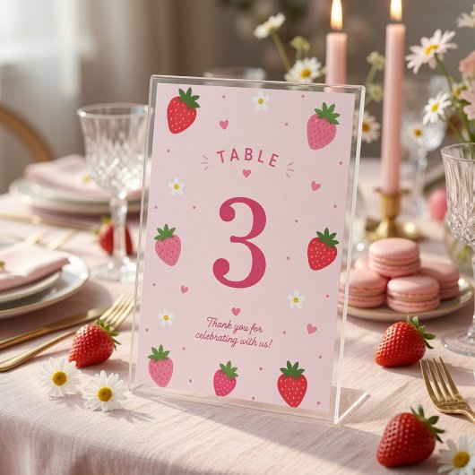 Numéro De Table Joyeux Anniversaire Fraise Rose Sucré