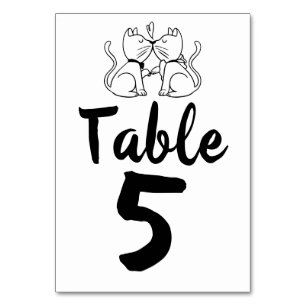 Numéro De Table Kissing Cats Kitty Mariage moderne noir blanc