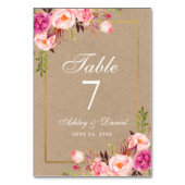 Numéro De Table Kraft Aquarelle Floral rose Mariage or (Dos)