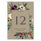 NUMÉRO DE TABLE KRAFT BRIGHT BLUSH BURGUNDY FLORAL BUNCH MARIAGE (Dos)