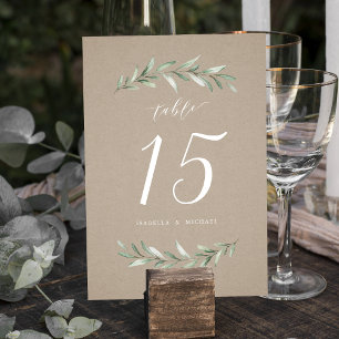 Numéro De Table Kraft simple calligraphie rustique mariage de verd