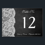 Numéro De Table La collection Chalkboard & Lace<br><div class="desc">La collection Chalkboard & dentelle est un design étonnant avec un bel arrière - plan effet Chalkboard avec une coupe en dentelle blanche vintage romantique. Ces cartes de numéro de table peuvent être personnalisées pour votre occasion spéciale et rendraient la pièce centrale parfaite pour votre mariage, douche nuptiale, fête de...</div>