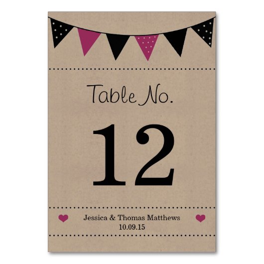 Numéro De Table La collection de mariage Modern Pink Bunting (Par défaut)