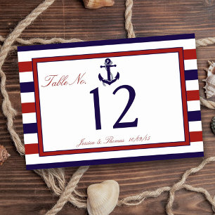 Numéro De Table La collection de Mariages d'Ancres nautiques Red &