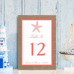 Numéro De Table La collection de mariages de Coral Starfish Burlap<br><div class="desc">L'étoile de corail sur la collection de mariage de plage de burlap est parfait pour tout couple qui planifie un mariage romantique au bord de la mer. L'arrière - plan rustique effet burlap donne à ces cartes de numéro de table un aspect boho-chic, tandis que le corail tropical a un...</div>