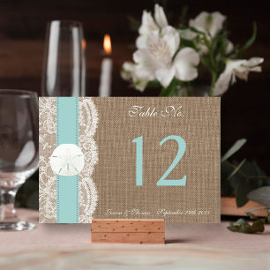 Numéro De Table La collection de mariages de plage de sable turquo