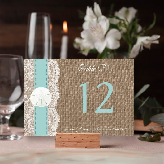 Numéro De Table La collection de mariages de plage de sable turquo