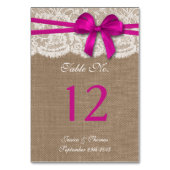 Numéro De Table La collection de Mariages Rustic Pink Bow (Dos)