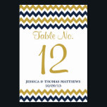Numéro De Table La collection Mariage moderne Chevron - Marine & G<br><div class="desc">Simple mais élégante, la collection moderne chevron mariage est un design époustouflant avec un joli imprimé zig-zag bleu marine, or et blanc, parfait pour toute célébration mariage moderne. Ces cartes de numéro de table peuvent être personnalisées pour votre occasion spéciale et feraient les cartes de table parfaites pour votre mariage,...</div>