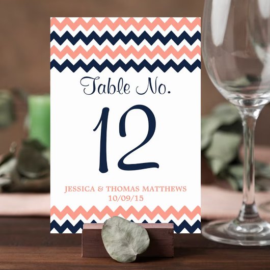 Numéro De Table La collection Mariage moderne Chevron - Rose & Nav