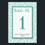 Numéro De Table La collection Mariage moderne Paisley - Vert<br><div class="desc">Simple mais élégant, la collection moderne paisley mariage est un design étonnant avec une belle impression de cachemire dans une couleur douce verte et blanche, qui est parfait pour toute célébration mariage moderne. Ces cartes de numéro de table peuvent être personnalisées pour votre occasion spéciale et feraient les cartes parfaites...</div>