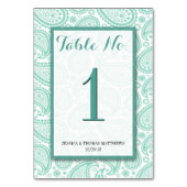 Numéro De Table La collection Mariage moderne Paisley - Vert (Dos)