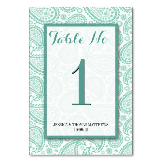 Numéro De Table La collection Mariage moderne Paisley - Vert (Par défaut)