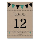 Numéro De Table La collection moderne de Mariages Bunting Turquois (Dos)