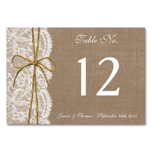 Numéro De Table La collection Rustique de Mariages de Bow Twine (Devant)