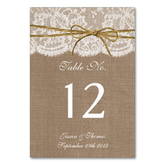 Numéro De Table La collection Rustique de Mariages de Bow Twine (Dos)