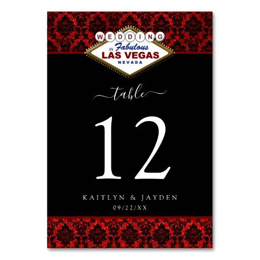 Numéro De Table La Parties scintillant Damask Las Vegas Mariage Co (Dos)