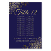 Numéro De Table Lacy Gold Marine Bleu Élégant tableau de mariage (Dos)