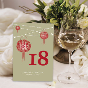 Numéro De Table Lanterne Rouge Double Bonheur Élégante Mariage Chi