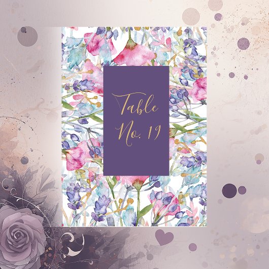 Numéro De Table lavande aquarelle fleur sauvage verdure feuillage