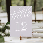 Numéro De Table Lavande et blanc Élégant nombre de tableaux de scr<br><div class="desc">Cartes de numéro de table simples et élégantes avec une police de script de style calligraphie. Customisez chaque carte avec vos numéros de table pour convenir à n'importe quelle taille mariage ou partie. Cliquez sur Customiser pour modifier la police et la couleur des numéros ou changer la couleur de l'arrière...</div>