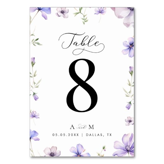 Numéro De Table Lavande Violet Floral Script Monogramme Mariage (Par défaut)