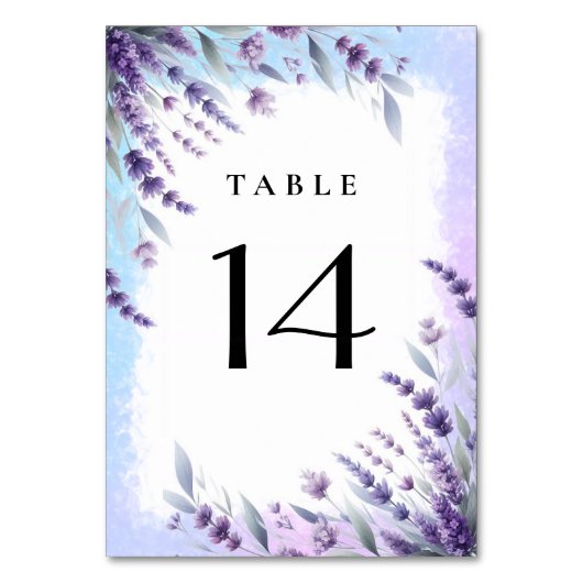 Numéro De Table Lavandes Et Bleu Élégant Aquarelle Florale (Dos)