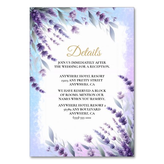 Numéro De Table Lavandes Et Bleu Élégants Détails Floraux (Par défaut)