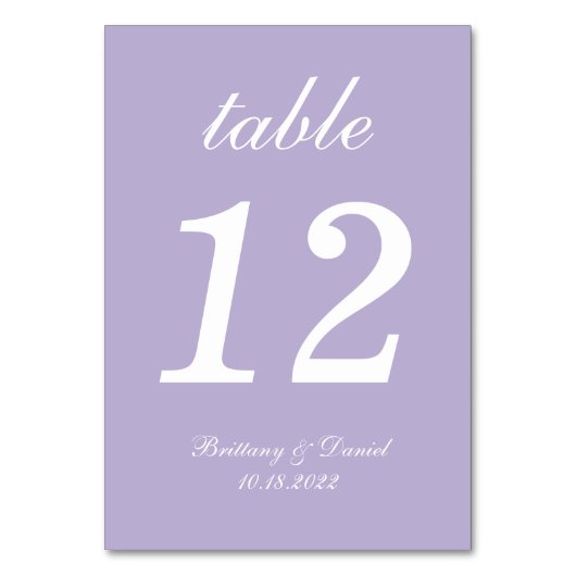 Numéro De Table Lavender Mariage Simple Purple Élégante Calligraph (Dos)