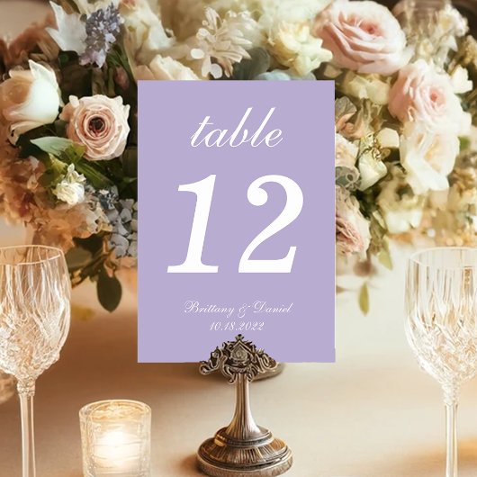 Numéro De Table Lavender Mariage Simple Purple Élégante Calligraph