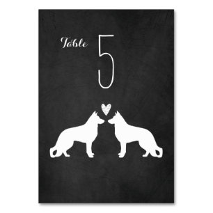 Numéro De Table Le chien de berger allemand blanc silhouette le