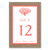 Numéro De Table Le Corail Sur Burlap Boho Beach Wedding Collection (Dos)