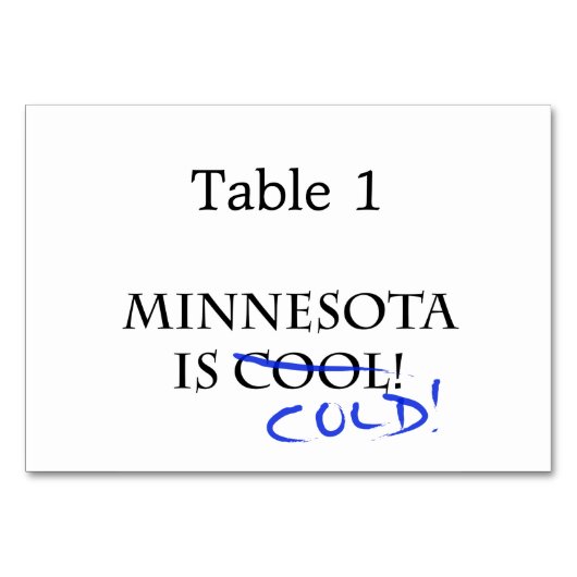 Numéro De Table Le Minnesota est Cool (Devant)