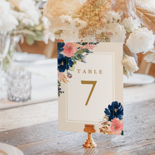 Numéro De Table L'élégance sauvage | Navy Blush & Gold Mariage Tab