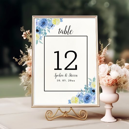 Numéro De Table Lemon and Blue Mediterranean Wedding