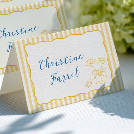 Numéro De Table Lemon Theme Yellow Stripes Place Cards