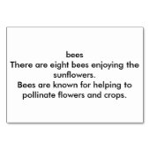 Numéro De Table Les abeilles pollinisent photo lecture flashcards  (Dos)
