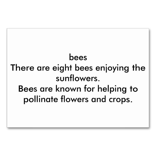 Numéro De Table Les abeilles pollinisent photo lecture flashcards (Dos)