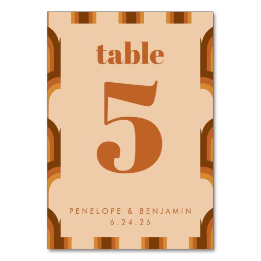 Numéro De Table les années 70 rétro super Design en Mariage Brown  (Dos)