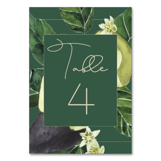 Numéro De Table Les fleurs d'Avocado | Dark Green Rustic Fruit Par (Par défaut)