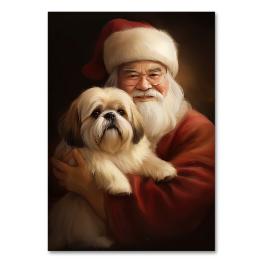 Numéro De Table Lhasa Apso avec le Père Noël Noël Festif (Par défaut)
