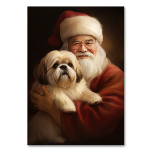 Numéro De Table Lhasa Apso Avec Noël Festif Du Père Noël