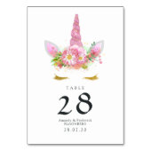 Numéro De Table Licorne Fleurie Rose Baby Shower (Dos)