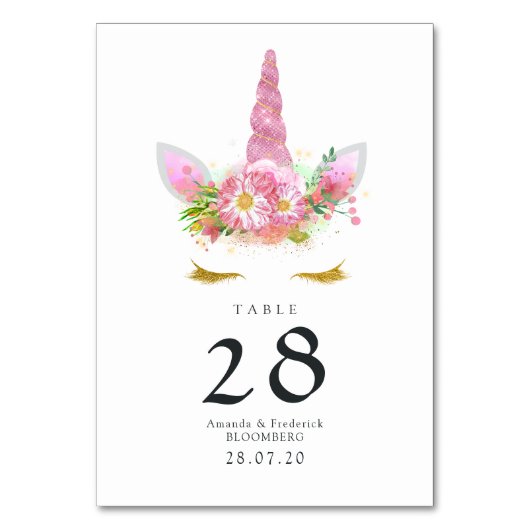 Numéro De Table Licorne Fleurie Rose Baby Shower (Par défaut)