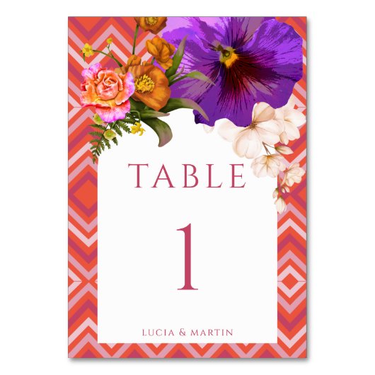 Numéro De Table Lignes rétro Floral Fuchsia Monogram Mariage (Par défaut)