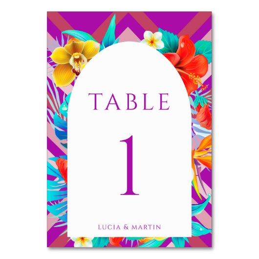 Numéro De Table Lignes rétro Mariage d'été Fuchsia Tropical (Dos)