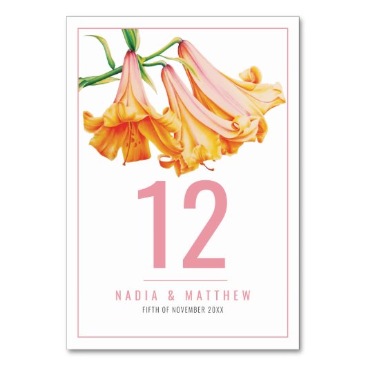 Numéro De Table Lily bell orangé art mariage (Dos)