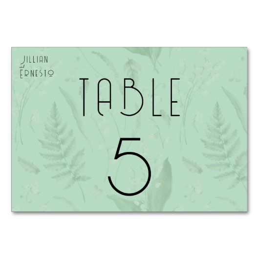 Numéro De Table Lily de Vallée avec des fougères || Vert doux 2 cô (Devant)
