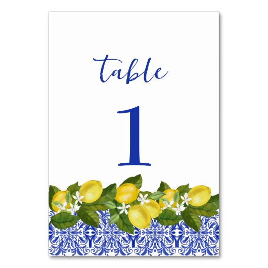 Numéro De Table Limone I Italien Citron & Carreaux Bleus Numéros d (Par défaut)